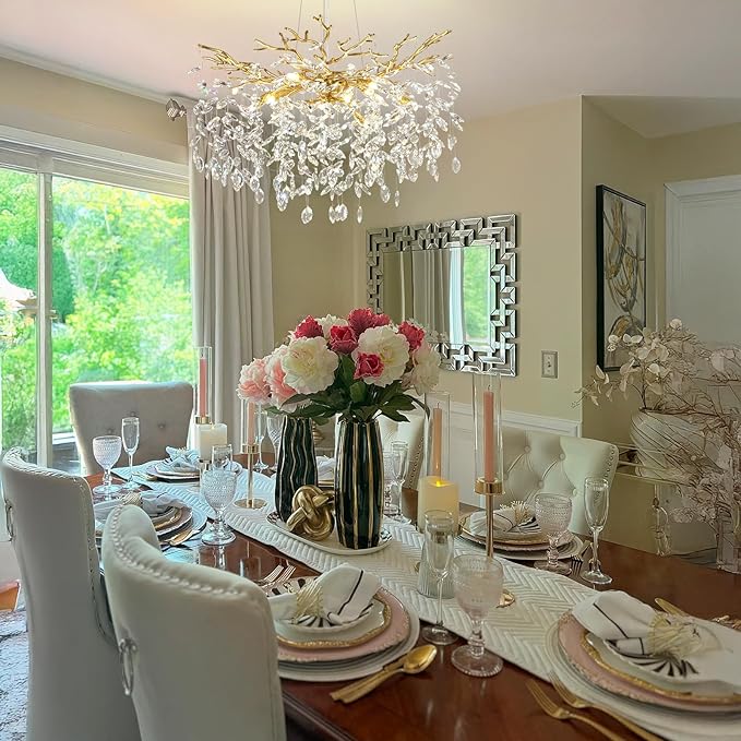 Modern Crystal Chandelier, 30" Chandeliers for Dining Room,Gold K9 Crystal Tree Branches Crystal Chandelier,10-Light Living Room Chandeliers, for Entryway, Foyer, Bedrooms, Bathroom