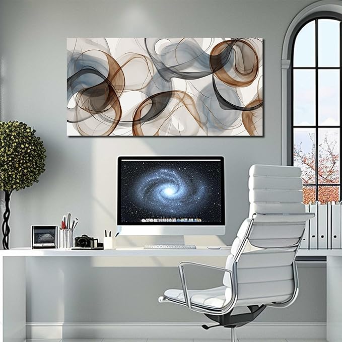 Large Abstract Canvas Wall Art Brown Wall Decor Light Blue Pictures Art Print Modern Artwork for Bedroom Bathroom Living Room Office 24"x 48"