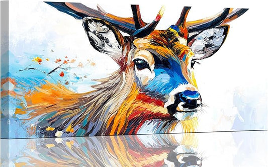 AmoyArt Deer Wall Art for Living Room, Animal Canvas Wall-Decor for Bedroom, Colorful Print Picture for Home, Large Size 58x29 Inches