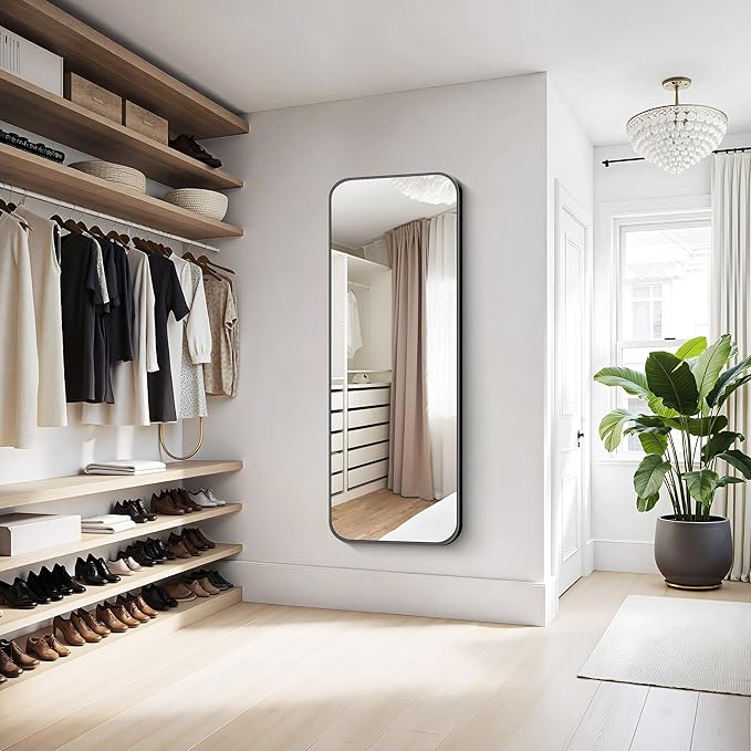 KOCUUY Black Bathroom Mirror 60"x24", Large Vanity Mirror with Rounded Corner, Metal Black Frame with Mordern Design for Bathroom, Living Room, Entryway, Hang Horizontal/Vertical