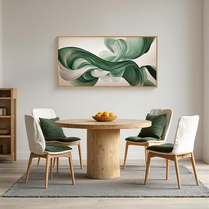 KAIRNE Green Abstract Neutral Wall Art Set, Minimalist Green Lines Wall Decor, Modern Flowing Texture Painting for Living Room, Bedroom, Office, Framed Easy to Hang 20x40 Inches