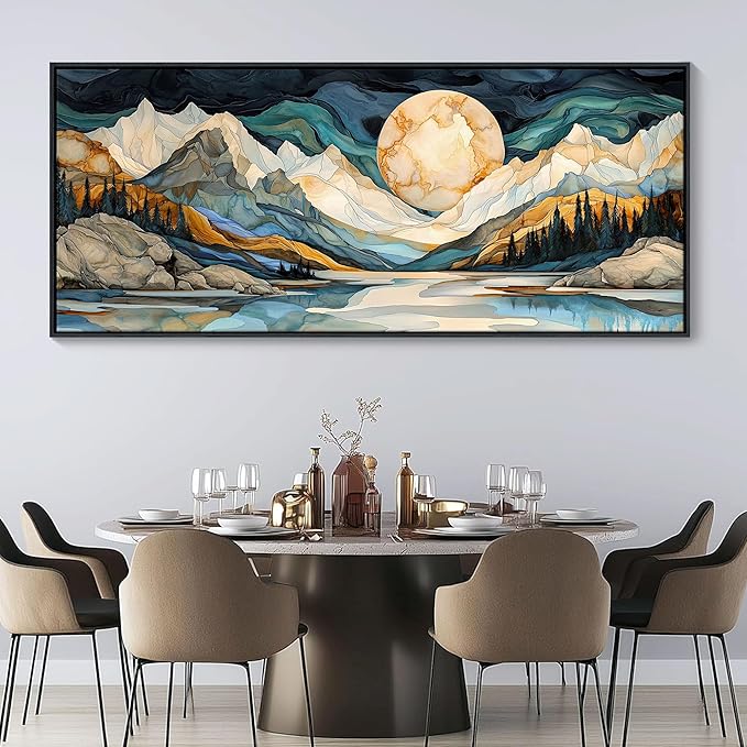 JEAWA Framed Canvas Wall Art - Extra Large Abstract Painting Decor, Textured Mountain Pictures as Gifts for Friends, Modern Art Prints for Bedroom Living Room Office Home Decoration, 31.5x70 IN