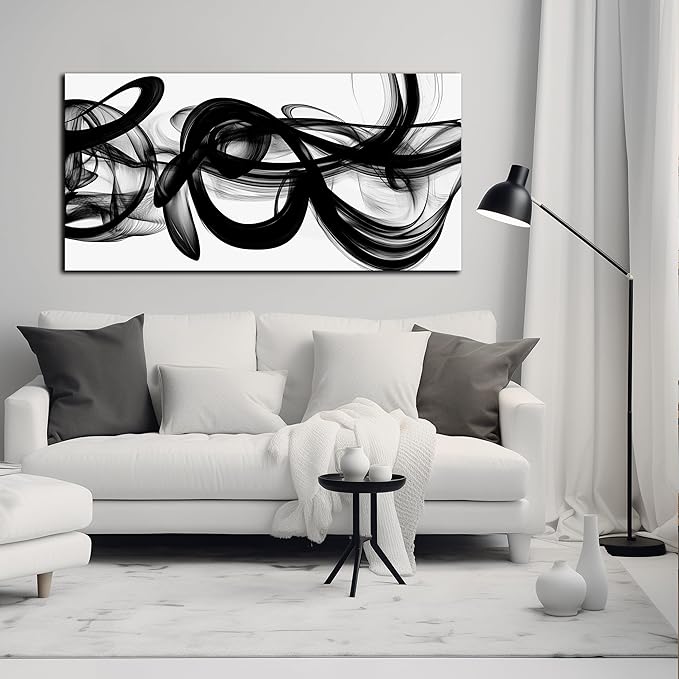 Abstract Art Wall Decor for Bedroom Black Art Paintings for Wall,Living Room Wall Art Apartment Dormitorios Decor Ready to Hang 24 x 48 Inch