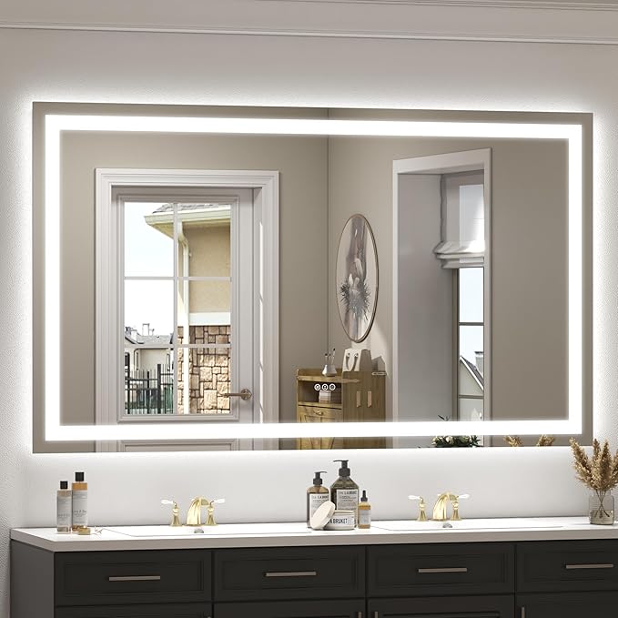 68x40 LED Lighted Mirror for Bathroom, Dimmable Vanity Mirror with Lights, Anti-Fog, Shatterproof, Memory,ETL Listed (Backlit and Front Lighted)