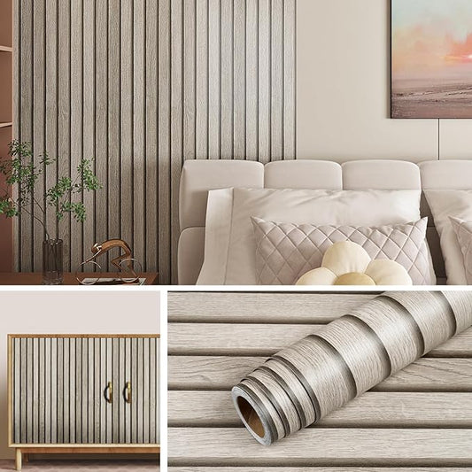 Livelynine 15.8x197 Wood Panel Wallpaper Peel and Stick Wood Panels for Walls Furniture Self Adhesive Contact Paper Roll Faux Wood Slat Wall Panel White Wall Panels Removable 3D Slat Wall Paneling