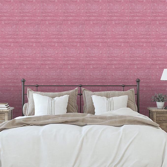 30PCS 3D Wall Panels Peel and Stick Faux Brick Wallpaper Pink Self Adhesive Foam Brick Paneling Faux Stone Wall Panels (30PCS, Pink)