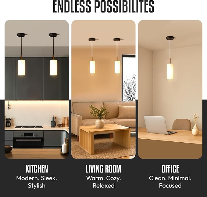 Luxury Black Pendant Light with Gold Finish and Warm White Bulb Included Adjustable Height - Farmhouse Pendant Light with Durable Glass for Dining Room Bedroom Office Bar Entryway