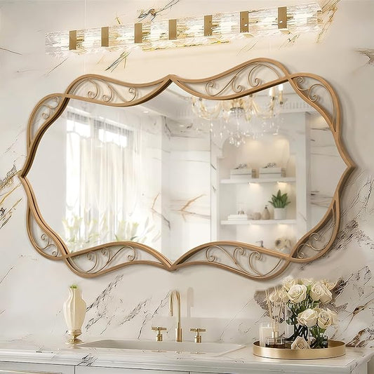 Bathroom Matt-Gold Wall Mirror: 24"x48" Vintage Large Mirror for Wall - Vertical or Horizontal Hanging - Home Decor for Living Room/Entryway/Fireplace/Hallway