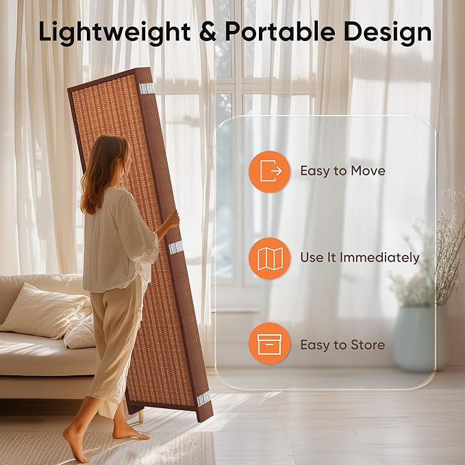 JOSTYLE 6 Panel Folding Privacy Screens 6ft Bamboo Freestanding Room Dividers, 70.9" H x 118" W