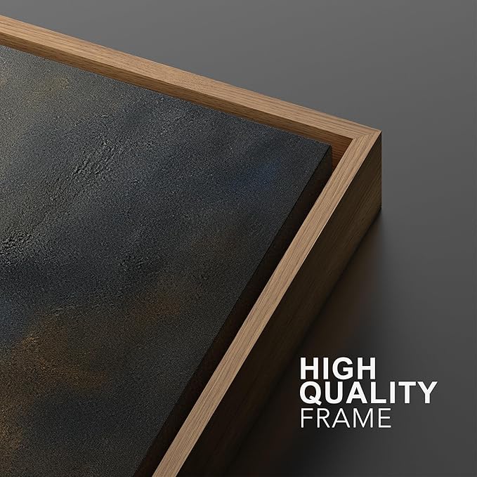 MUDECOR Framed Wall Art Print Set Dark Abstract Modern Contemporary in Navy Blue and Gold Brushstrokes Illustrations Modern Art Decorative for Living Room, Bedroom, Office - 24"x36"x3 Natural