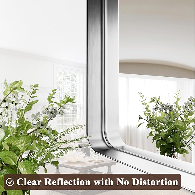 55"x 30" Silver Bathroom Mirror - Aluminum Framed Wall Mirror, Bathroom Wall Mounted Vanity Mirror, Bedroom, Living Room Wall Mirror, Hang Horizontally or Vertically