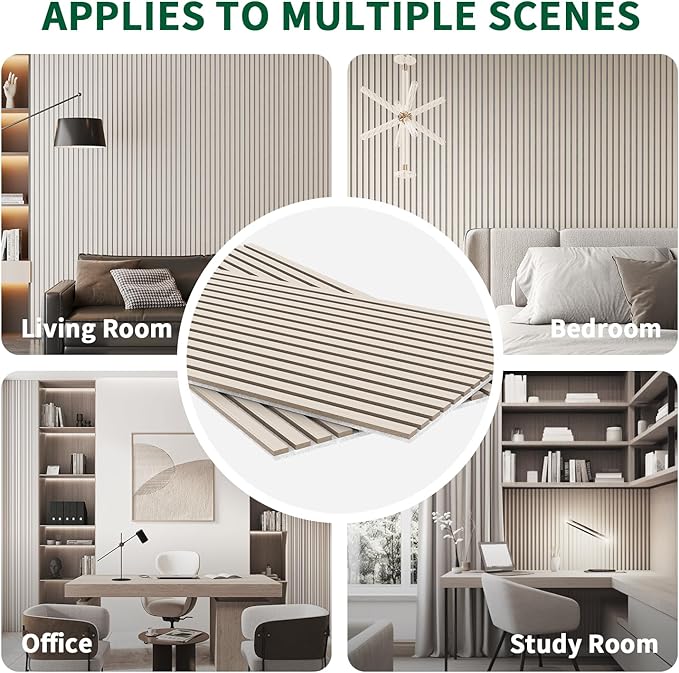 2 Panel Wood Slat Acoustic Panel 48" x24" for Sound Absorbing, Soundproof Wood Slat Panel Cover 16 Sq.Ft, 3D Fluted Sound Absorbing Paneling for Wall Decor, Living Room, Bedroom, White Oak