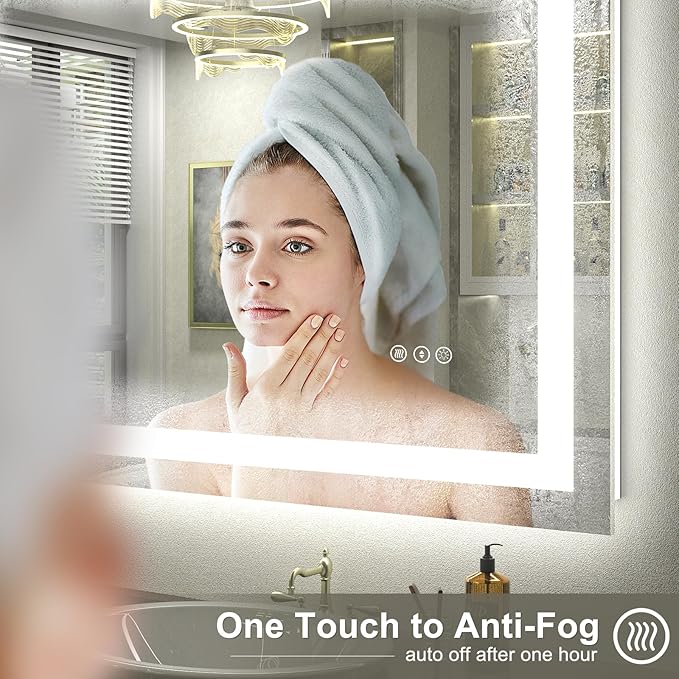 44x30 LED Bathroom Mirror with Backlit and Front Lights, Lighted Bathroom Vanity Mirror for Wall, Anti-Fog, Memory, Shatter-Proof, ETL Listed (Horizontal/Vertical)