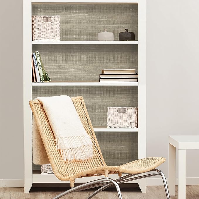 NuWallpaper Neutral Grasscloth Peel & Stick Wallpaper, NUS2215