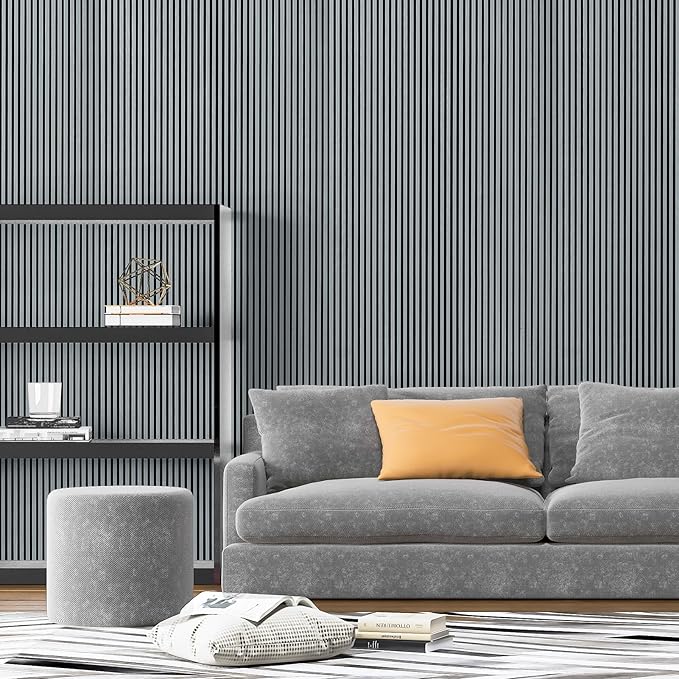 Art3d 4-Pack Glue-On Fine Bar Wainscoting Panel for Interior Wall Decor - 104 x 12 Inch Polystyrene Ultralight Slim Slat Wall Panels for Living Room Bedroom, Weathered Teak