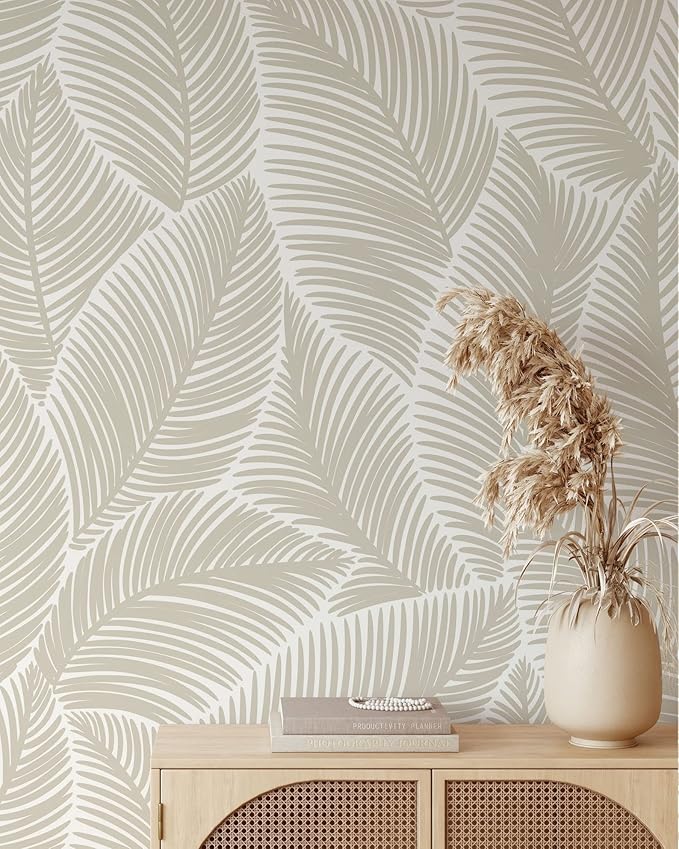 Minimalistic Leaves Wallpaper | Removable Self Adhesive Floral Wallpaper | Scandinavian Peel and Stick Wallpaper (1 roll 24" W x 96" H)
