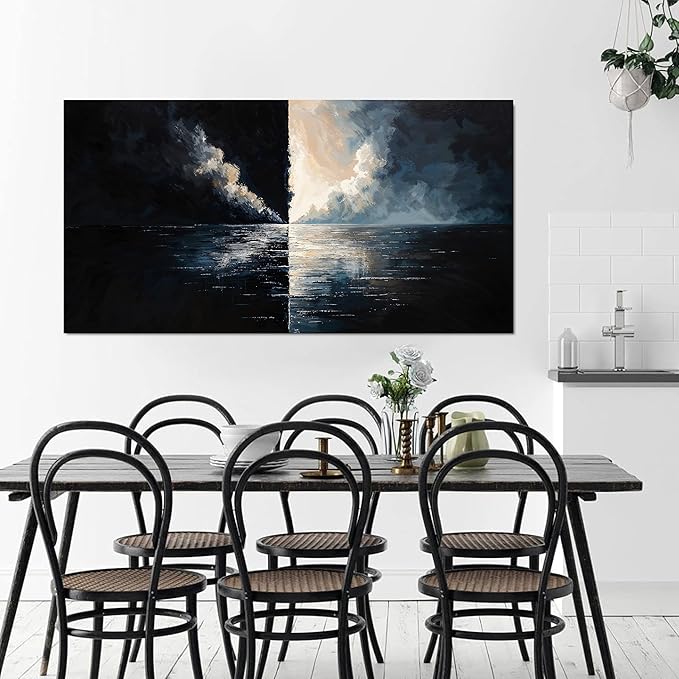 Canvas Wall Art Decor Wall Art Pictures for Living Room Abstract Canvas Art Wall Decor Modern Black and White Wall Art Prints Abstract Coastal Wall Art Decorations Bedroom Home Decor 20" X 40"