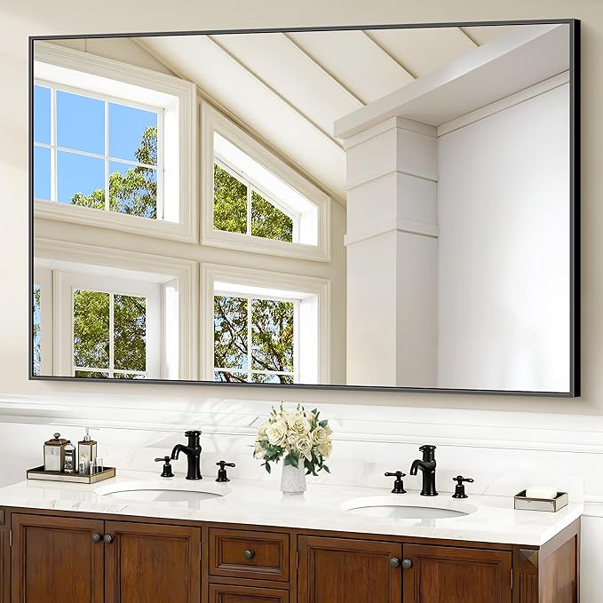 40x60inch Black Bathroom Mirror, Black Rectangle Mirror with Frame, Large Rectangular Wall Mirrors for Bathroom, Living Room, Hair Salon, Big Farmhouse Mirror Hang Horizontal/Vertical