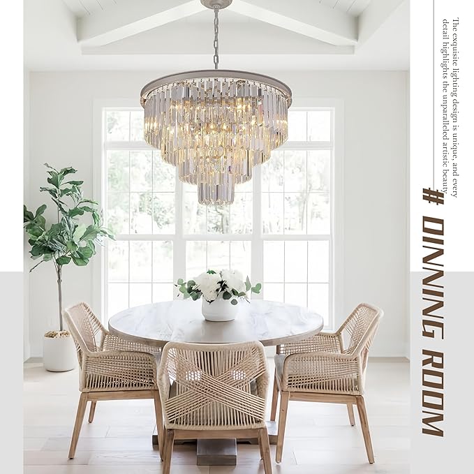 5 Lights Crystal Modern Nickel Chandeliers Pendant Ceiling Light 4-Tier Chandelier Lighting for Dining Room Living Room Bedroom Entryway