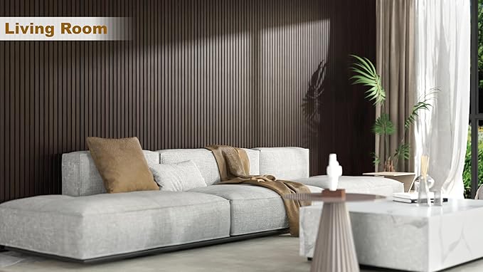 Acoustic Wood Wall Panels, 2-PC 94.49 x 12.6 in Soundproof Wood Wall Panels for Decor, Wood Slat Wall Panels for Wall Decor, Smoke Oak