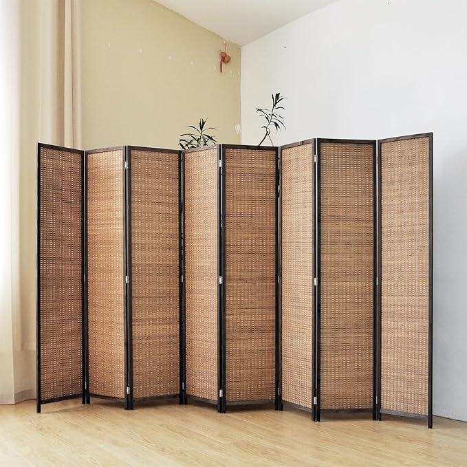 8 Panel Room Divider Screen,5.6 FT Tall Bamboo Divider Folding Privacy Screen,Freestanding Room Divider for Room Seperation,Brown