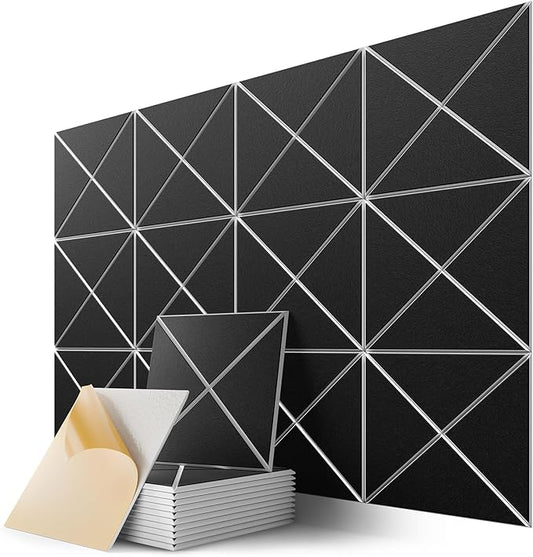 12 Pack Self-Adhesive Acoustic Panels, 12" X 12" X 0.4" X-Line Sound Proof Foam Panels for Walls, Soundproof Wall Panels for Home & Office (Black on White)