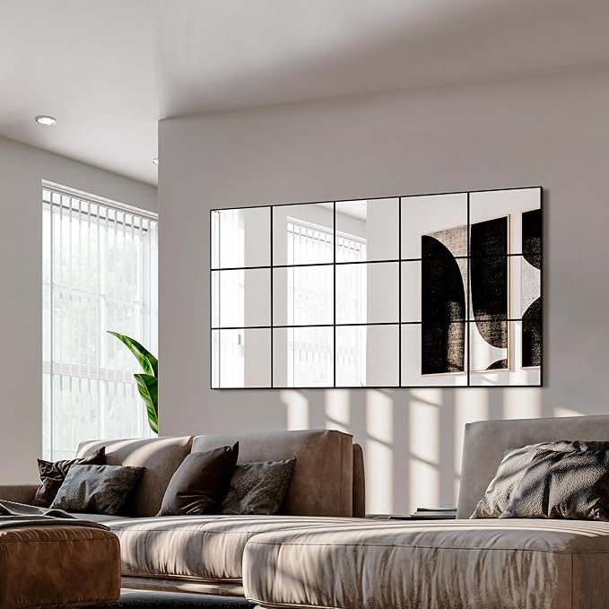 Delma Full Length Mirror, 28"x 55" Window Pane Decorative Mirror for Wall, Black Metal Framed Wall Decor, Wall Mounted, Hanging or Leaning for Bedroom, Living Room, Entryway