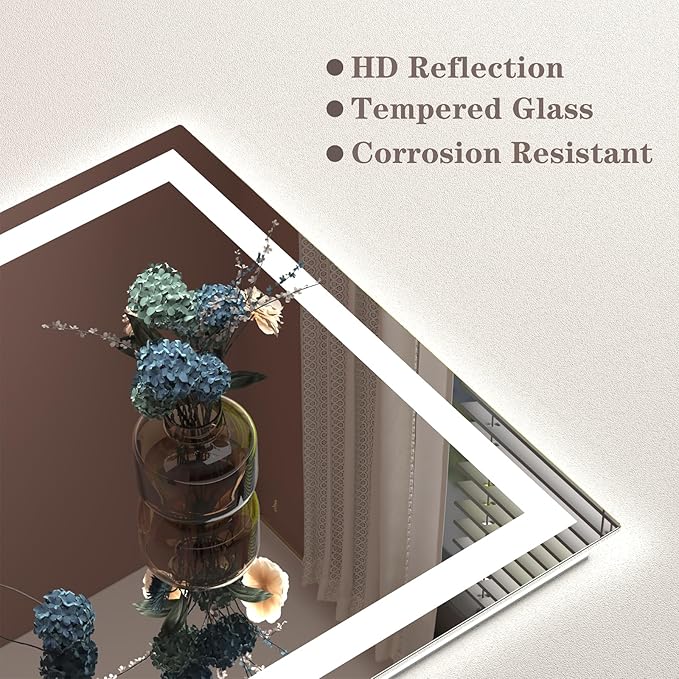 30 x 36 LED Bathroom Mirror for Vanity, Rectangle Lighted Vanity Mirrors with Lights, Dimmable, Anti-Fog, Shatter-Proof, ETL Listed (Front Lighted + Backlit)