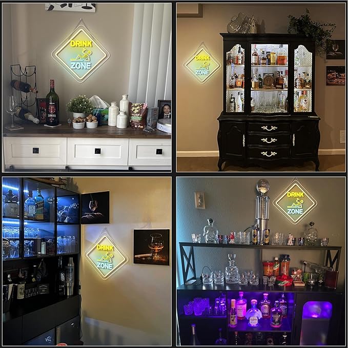 Looklight Led Bar Sign Drink Zone Neon Sign Dimmale Neon Signs For Wall Decor Led Lights Drinks Sign For Bar Man Cave Club Party Bedrooom Decoration USB Powered 12.6x12.6in