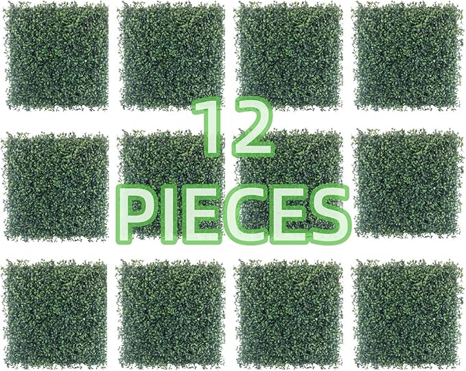 12Pcs 10"x10" Artificial Grass Wall Boxwood Panels Greenery Wall Backdrop Fake Hedge Wall Panels for Indoor Outdoor Garden, Grass Wall Decor Privacy Hedge Screen Patio Party Wedding