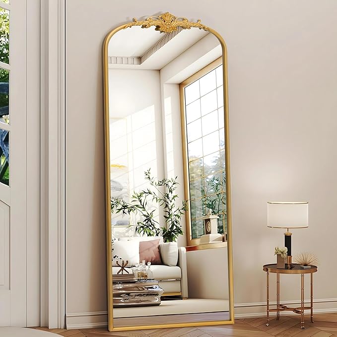 Antique Full Length Mirror: 21"x56" Gleaming Gold Arched Full Body Mirror - Floor Vintage Baroque Traditional Ornate for Entryway/Cloakroom/Bedroom - Home Decor for Interior Designers