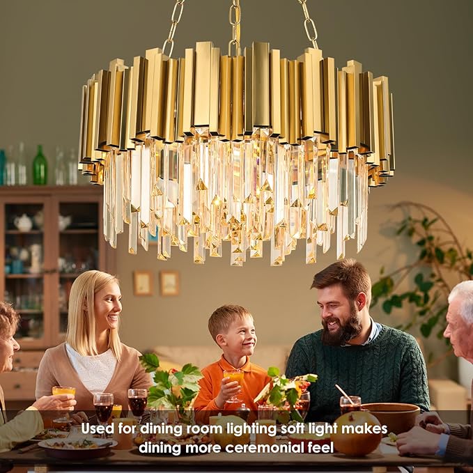 Modern Chandeliers Crystal with Light Gold Crystal Chandelier Hanging Ceiling Light Fixture 9 Lights Chandelier Modern Crystal Round Pendant Light Fixture Dining Room Living Room Bedroom W22in