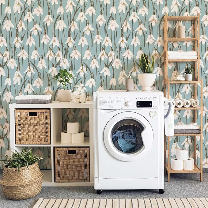 17.3" x 196.8" Vintage Peel and Stick Wallpaper Blue Orchid Floral Wallpaper for Bedroom Decorative Contact Paper