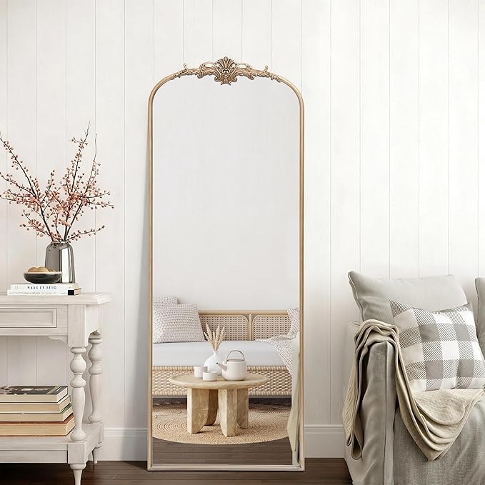 Arched Mirror Full Length: 21"x56" Champagne Gold Vintage Full Body Mirror - Floor Antique Baroque Traditional Ornate for Entryway/Cloakroom/Bedroom - Home Decor for Fashion-Conscious