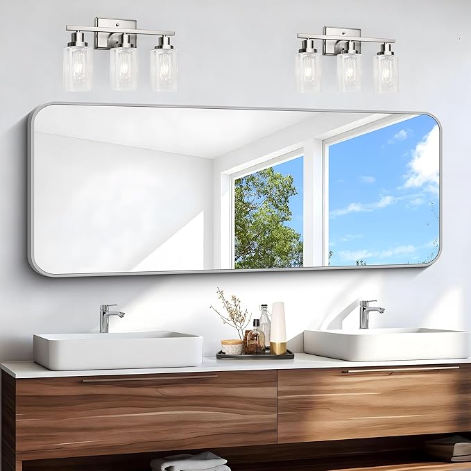 BONEWEI Silver Bathroom Mirror,24x60 inch Wall Mirror for Bathroom Wall Mounted,Rectangle Mirror for Bathroom Over Sink,Modern Frame Round Corner for Living Room,Bedroom Entryway,Horizontal/Vertical