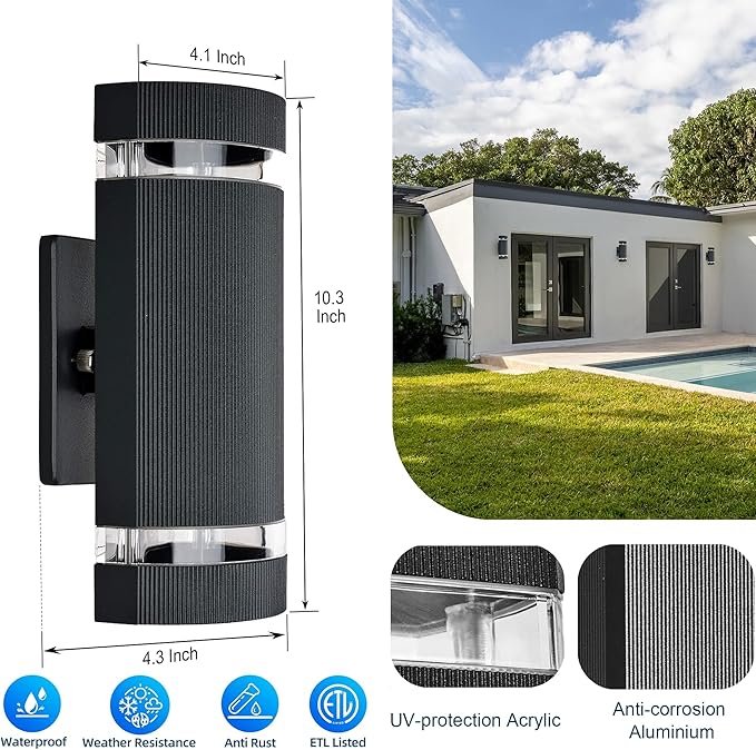 Modern Outdoor Wall Sconce,Smart LED Outdoor Lights-RGB+CCT Color Changing, App&Voice Control, Compatible with App Smart Life, Ambience Exterior Porch Lights for Patio, Garage,Yard