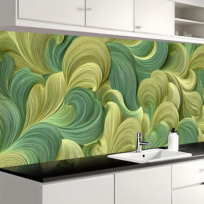 Nuxovilar Green Brushstroke Abstract Textured Peel and Stick Wallpaper, 15.75"x39.37", Self-Adhesive Contact Paper, Artistic Swirl Pattern for Bedroom, Living Room and Table Decor