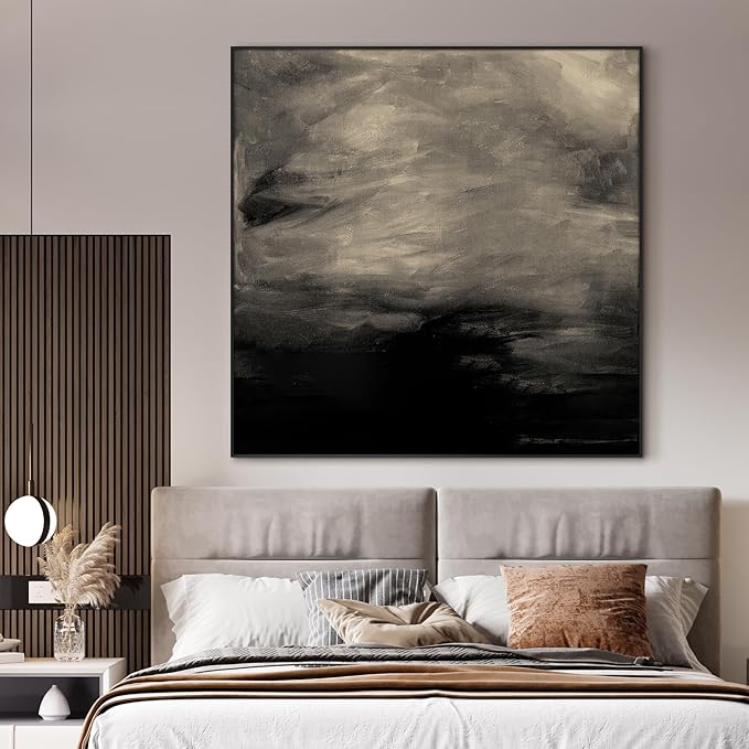 60"x60" XL Framed Wall Art - Stormy Sky Black and Gray Toned Painting (Frame Assembly Required)