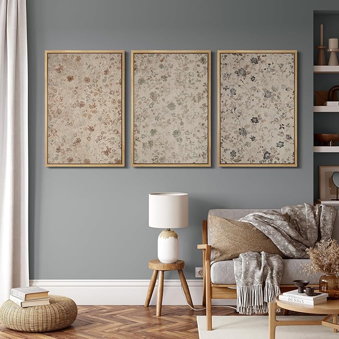 MUDECOR Framed Wall Art Print Set Vintage Floral Botanical in Neutral Tones Illustrations Realism Decorative for Living Room, Bedroom, Office - 16"x24"x3 Natural