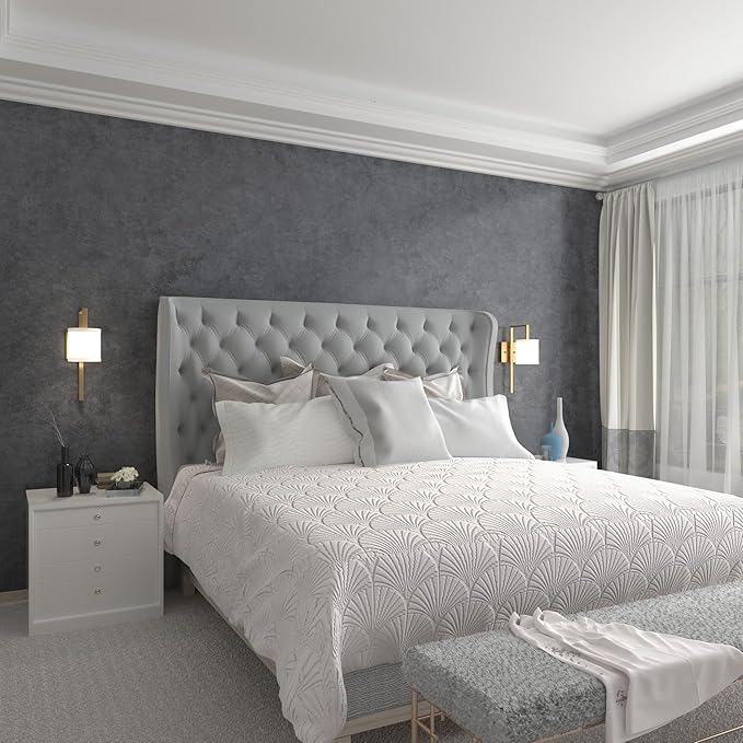 16"×1181" Big Roll Large Size Thick Dark Blue Grey Concrete Wallpaper Peel and Stick Gray Concrete Contact Paper Vinyl Industrial Glossy Adhesive Cement Tile Sticker for Bedroom Bathroom Walls