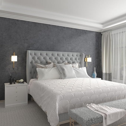 16"×1181" Big Roll Large Size Thick Dark Blue Grey Concrete Wallpaper Peel and Stick Gray Concrete Contact Paper Vinyl Industrial Glossy Adhesive Cement Tile Sticker for Bedroom Bathroom Walls