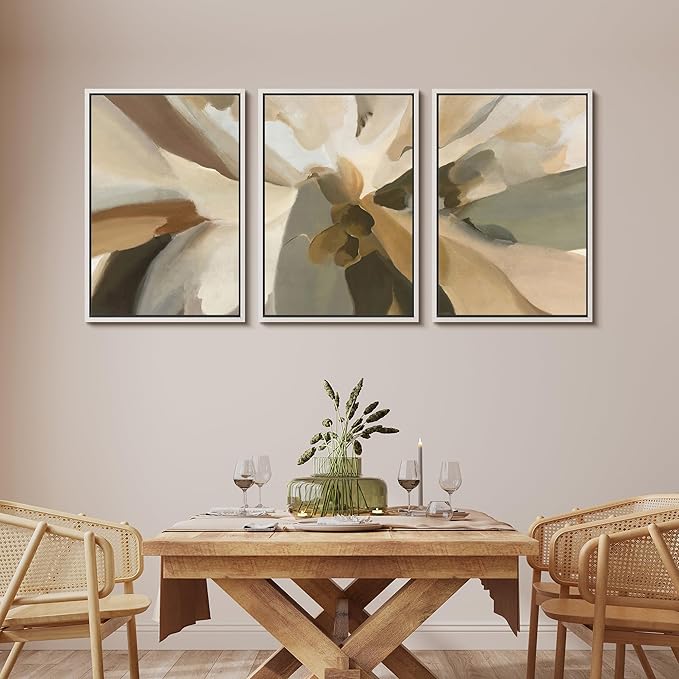 MUDECOR Framed Wall Art Print Set Minimalist Earthy Abstract Floral Illustrations Modern Art Boho Decorative Colorful Chic for Living Room, Bedroom, Office - 16"x24"x3 White