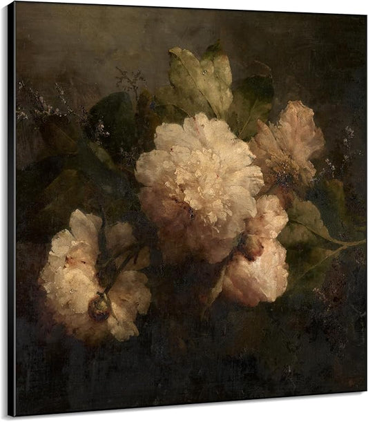 36"x36" Large Framed Wall Art - Vintage Floral Still Life (Frame Assembly Required)