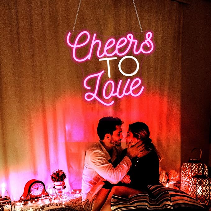 Cheers to Love Neon Sign, Neon Signs for Wall Decor LED Neon Light Up Signs Home Decor for Bedroom Business Club Party Bars Shop Decoration USB Operated