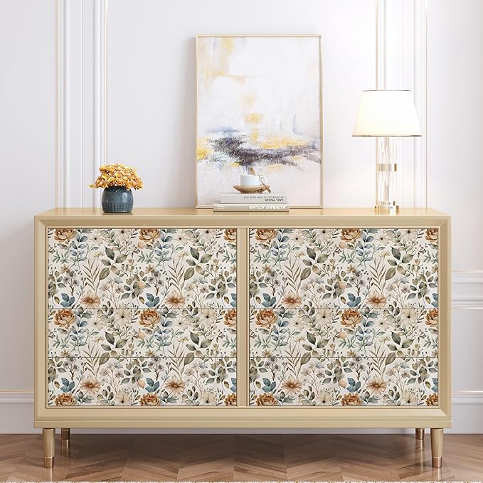 Beige Floral Wallpaper Self Adhesive Peel and Stick Cream Blooming Watercolor Vivid Botanical Leaf Contact Paper Removable Waterproof for Bedroom Renter Friendly 17.71"x236.2"