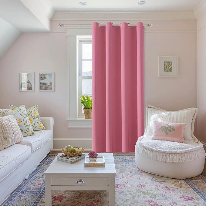 ChrisDowa Blackout Curtains 108 Inches Long for Living Room, Grommet Thermal Insulated Room Darkening Curtains for Bedroom (1 Panel Set, Pink, 52W x 108L)