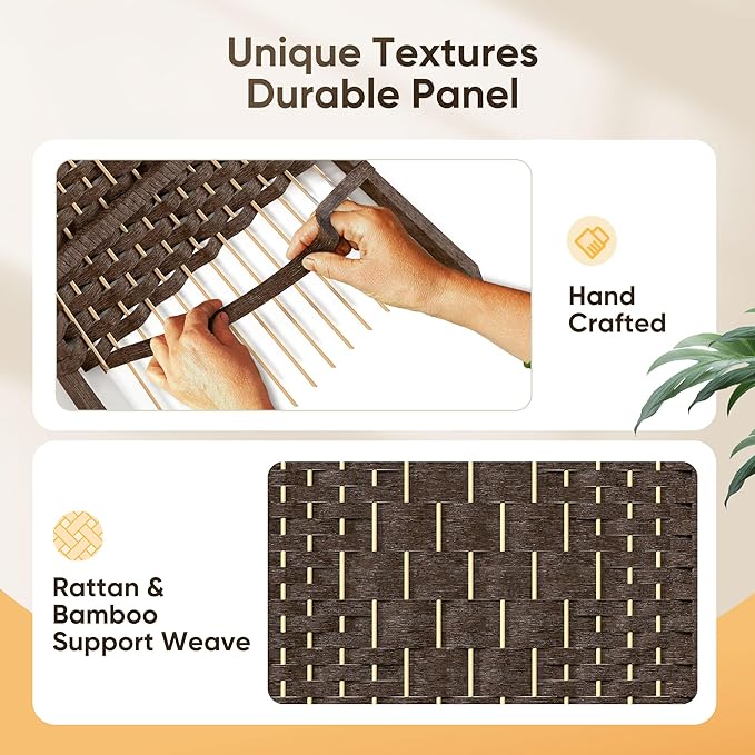 JOSTYLE 6ft. Tall Extra Wide Folding Privacy Screens with Diamond Double-Weave and Freestanding Room Dividers (Brown, 8-Panel)