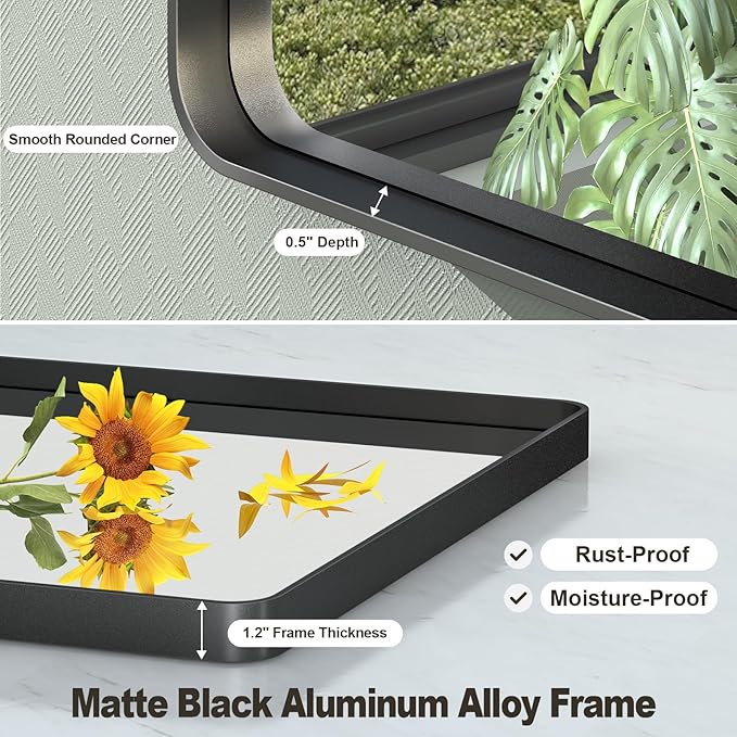 36x36 Inch Square Black Framed Bathroom Mirror for Wall, Matte Framed Bathroom Vanirty Mirror, Rounded Corners Rectangle Mirror, Tempered Glass, Anti-Rust