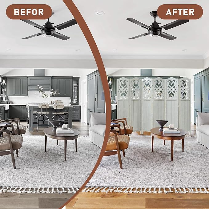 6 Panel Room Divider Fully Assembled, Carved Room Dividers and Folding Screens, 5.6Ft Wood Room Divider Screen Freestanding Partition Wall Dividers for Home Bedroom Office, Rustic White