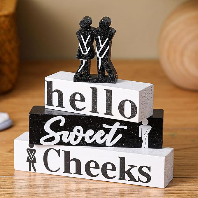 4 Pcs Funny Bathroom Decor Farmhouse Modern Bathroom Decoration Western Hello Sweet Cheeks Table Centerpiece Christmas